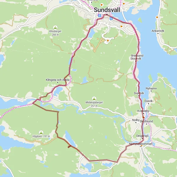 Map miniature of "Scenic Gravel Ride: Fläsian to Sidsjö" cycling inspiration in Mellersta Norrland, Sweden. Generated by Tarmacs.app cycling route planner