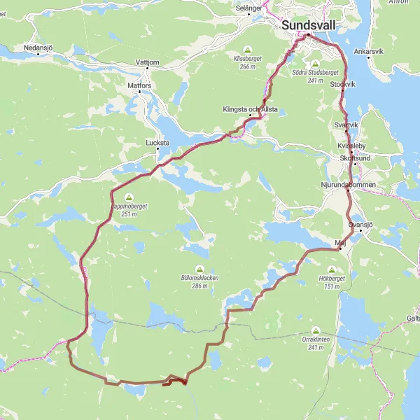 Map miniature of "The Fläsian Gravel Adventure" cycling inspiration in Mellersta Norrland, Sweden. Generated by Tarmacs.app cycling route planner