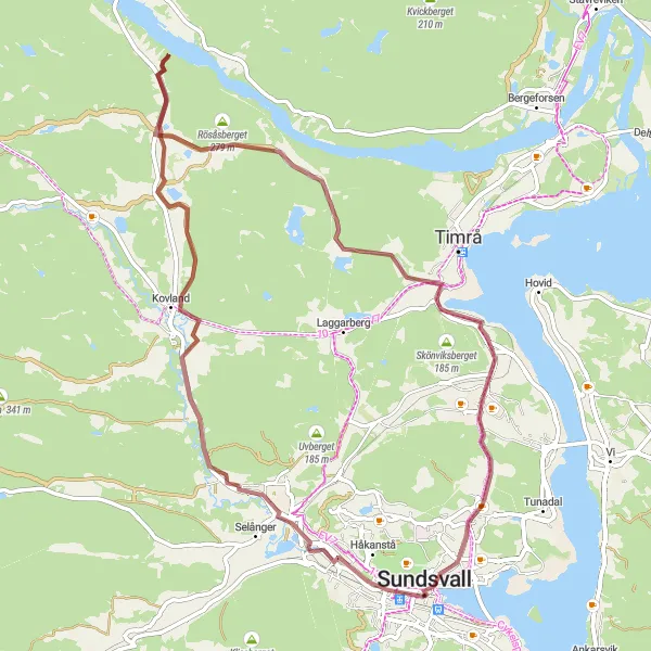 Map miniature of "Gravel Exploration: Sundsvall Countryside" cycling inspiration in Mellersta Norrland, Sweden. Generated by Tarmacs.app cycling route planner
