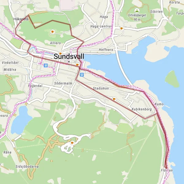 Kartminiatyr av "Kort grusväg till Norra stadsberget" cykelinspiration i Mellersta Norrland, Sweden. Genererad av Tarmacs.app cykelruttplanerare