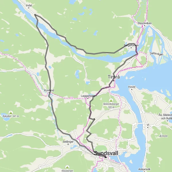 Map miniature of "Indalsälven River Ride" cycling inspiration in Mellersta Norrland, Sweden. Generated by Tarmacs.app cycling route planner