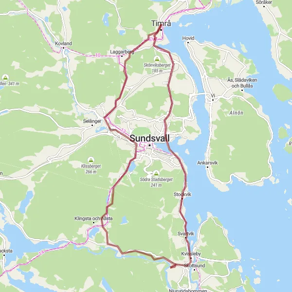 Kartminiatyr av "Grusväg från Timrå till Fröland" cykelinspiration i Mellersta Norrland, Sweden. Genererad av Tarmacs.app cykelruttplanerare