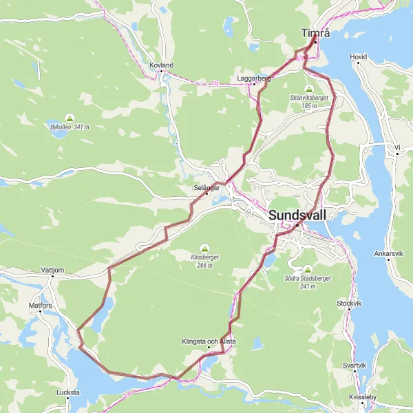 Kartminiatyr av "Grusväg äventyr runt Timrå" cykelinspiration i Mellersta Norrland, Sweden. Genererad av Tarmacs.app cykelruttplanerare