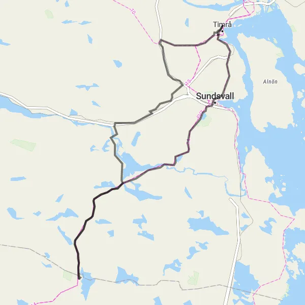 Map miniature of "Challenging Road Cycling Experience near Timra" cycling inspiration in Mellersta Norrland, Sweden. Generated by Tarmacs.app cycling route planner