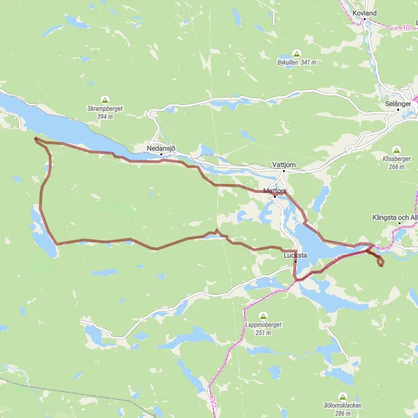 Map miniature of "The Hills and Valleys" cycling inspiration in Mellersta Norrland, Sweden. Generated by Tarmacs.app cycling route planner