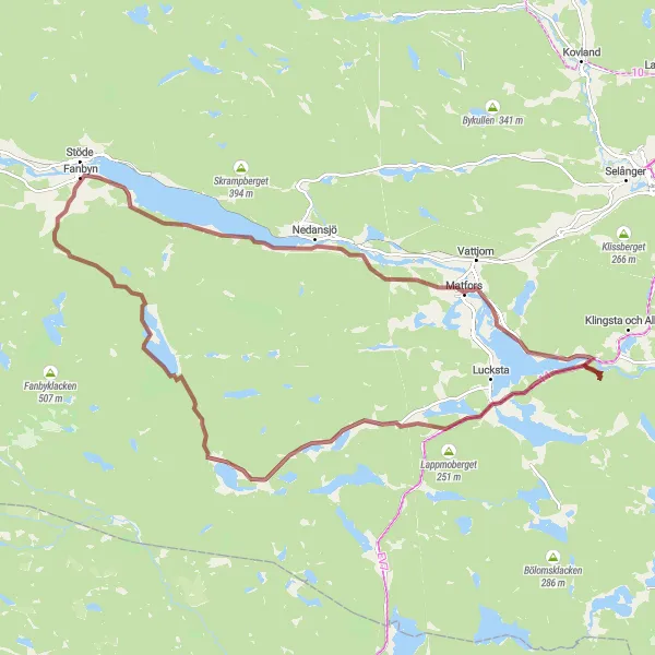 Kartminiatyr av "Fanbyn och omgivningarna" cykelinspiration i Mellersta Norrland, Sweden. Genererad av Tarmacs.app cykelruttplanerare