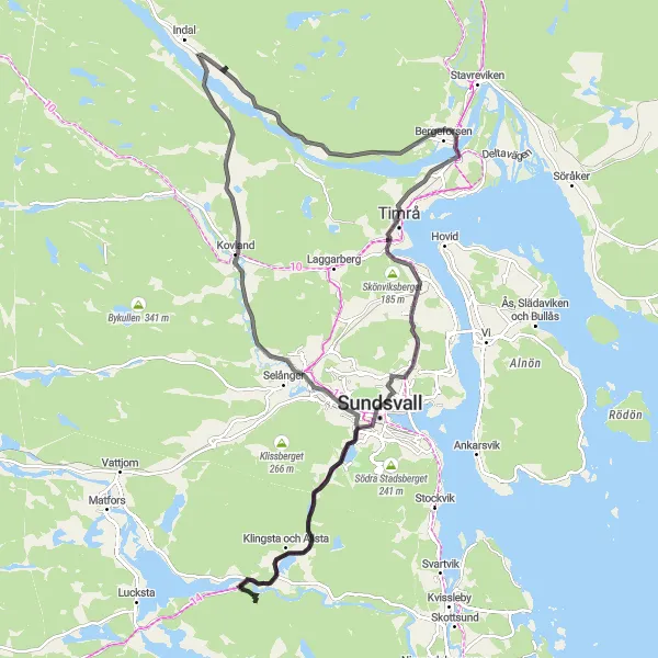 Kartminiatyr av "Högom till Timrå Runt" cykelinspiration i Mellersta Norrland, Sweden. Genererad av Tarmacs.app cykelruttplanerare