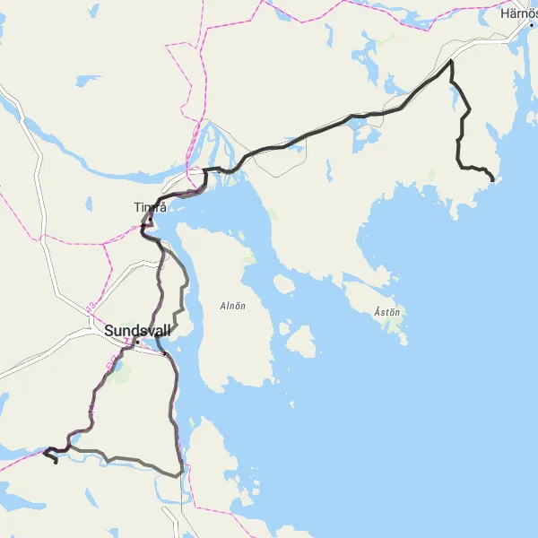 Map miniature of "The Ultimate Challenge" cycling inspiration in Mellersta Norrland, Sweden. Generated by Tarmacs.app cycling route planner