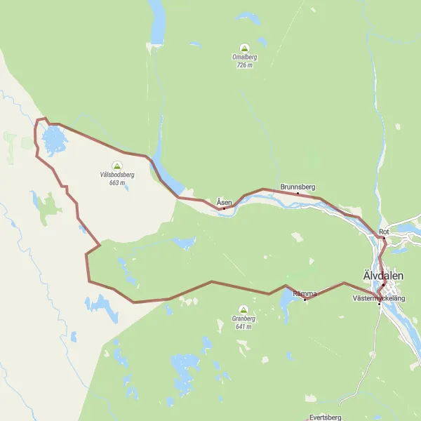 Map miniature of "Västermyckeläng Gravel Loop" cycling inspiration in Norra Mellansverige, Sweden. Generated by Tarmacs.app cycling route planner