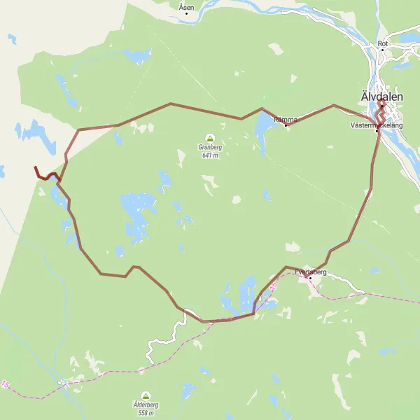 Kartminiatyr av "Grusväg till Evertsberg" cykelinspiration i Norra Mellansverige, Sweden. Genererad av Tarmacs.app cykelruttplanerare