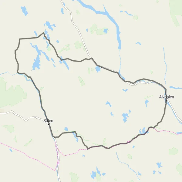 Kartminiatyr av "Landsväg från Älvdalen till Sälen" cykelinspiration i Norra Mellansverige, Sweden. Genererad av Tarmacs.app cykelruttplanerare