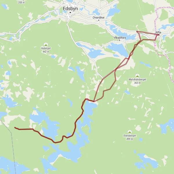 Map miniature of "Alfta Gravel Adventure" cycling inspiration in Norra Mellansverige, Sweden. Generated by Tarmacs.app cycling route planner