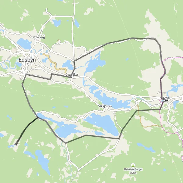 Map miniature of "Alfta Loop with Ovanåker Stopover" cycling inspiration in Norra Mellansverige, Sweden. Generated by Tarmacs.app cycling route planner