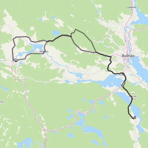 Map miniature of "Heden Loop" cycling inspiration in Norra Mellansverige, Sweden. Generated by Tarmacs.app cycling route planner