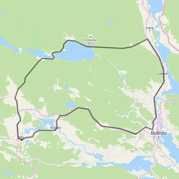 Kartminiatyr av "Långhed till Lottefors" cykelinspiration i Norra Mellansverige, Sweden. Genererad av Tarmacs.app cykelruttplanerare