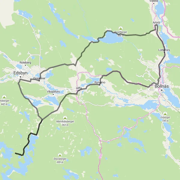 Map miniature of "Alfta Adventure" cycling inspiration in Norra Mellansverige, Sweden. Generated by Tarmacs.app cycling route planner