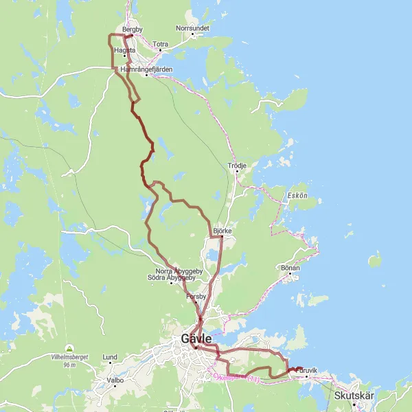 Map miniature of "Bergby Gravel Adventure" cycling inspiration in Norra Mellansverige, Sweden. Generated by Tarmacs.app cycling route planner