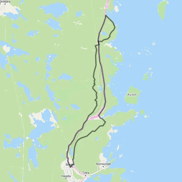 Map miniature of "Axmar Coastal Route" cycling inspiration in Norra Mellansverige, Sweden. Generated by Tarmacs.app cycling route planner