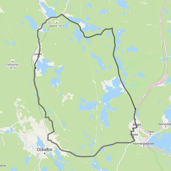 Kartminiatyr av "Vägcykling runt Bergby och omgivningar" cykelinspiration i Norra Mellansverige, Sweden. Genererad av Tarmacs.app cykelruttplanerare
