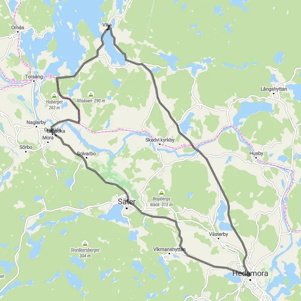 Kartminiatyr av "Säter till Hedemora Road Adventure" cykelinspiration i Norra Mellansverige, Sweden. Genererad av Tarmacs.app cykelruttplanerare