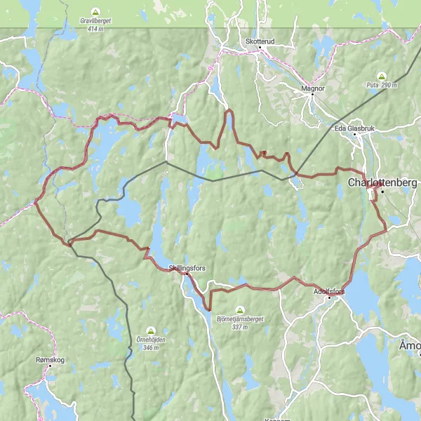 Map miniature of "Skillingsfors Gravel Adventure" cycling inspiration in Norra Mellansverige, Sweden. Generated by Tarmacs.app cycling route planner