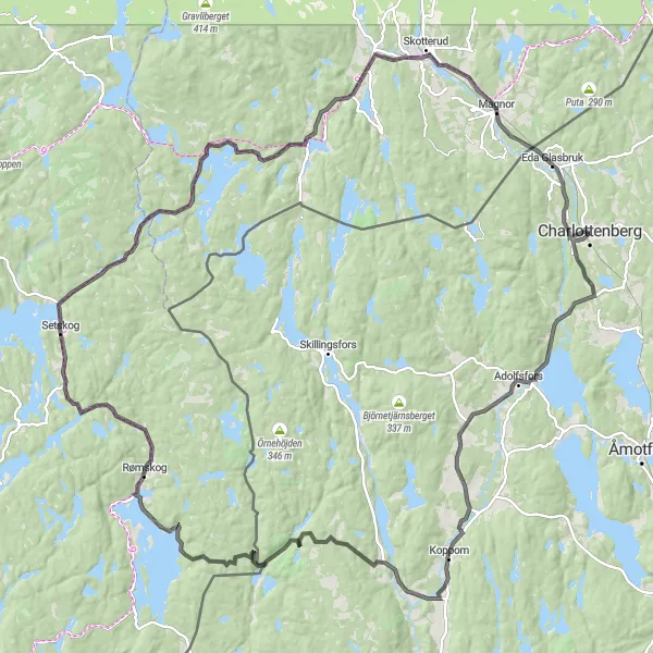 Map miniature of "The Border Mountains" cycling inspiration in Norra Mellansverige, Sweden. Generated by Tarmacs.app cycling route planner