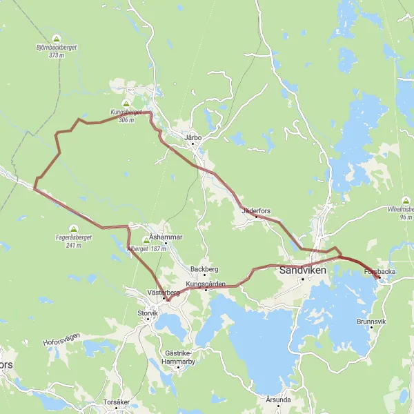 Map miniature of "Kungsgården Adventure: Forsbacka By Loop" cycling inspiration in Norra Mellansverige, Sweden. Generated by Tarmacs.app cycling route planner