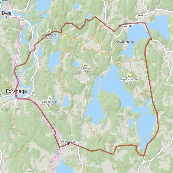 Map miniature of "Kopparkullen and Molkom Loop" cycling inspiration in Norra Mellansverige, Sweden. Generated by Tarmacs.app cycling route planner