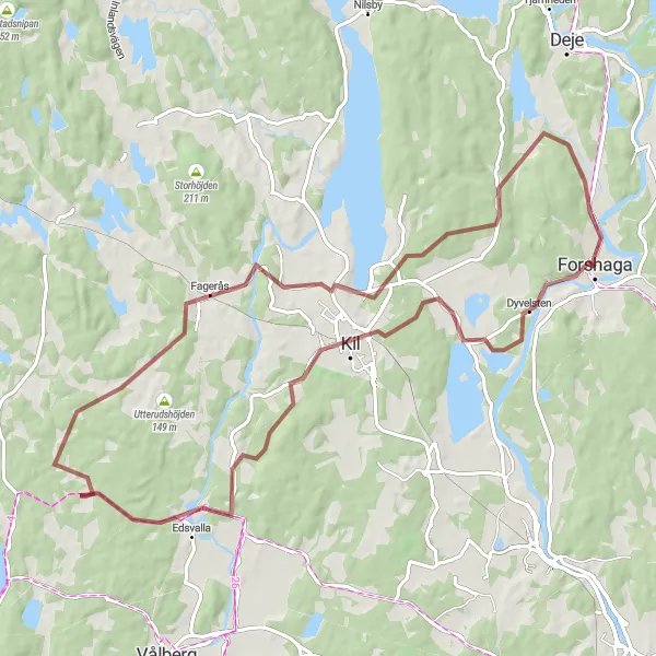 Map miniature of "Kil and Edsvalla Adventure" cycling inspiration in Norra Mellansverige, Sweden. Generated by Tarmacs.app cycling route planner