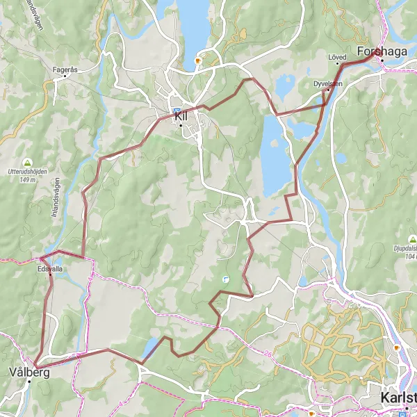 Kartminiatyr av "Grusväg till Dyvelsten, Edsvalla, Kil och Forshaga" cykelinspiration i Norra Mellansverige, Sweden. Genererad av Tarmacs.app cykelruttplanerare