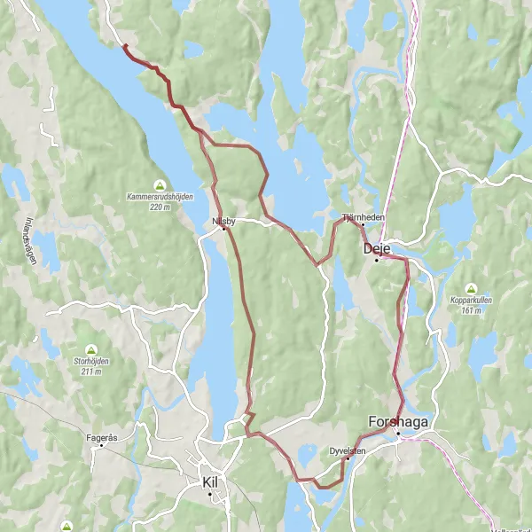 Map miniature of "Gravel Adventure: Forshaga to Deje" cycling inspiration in Norra Mellansverige, Sweden. Generated by Tarmacs.app cycling route planner