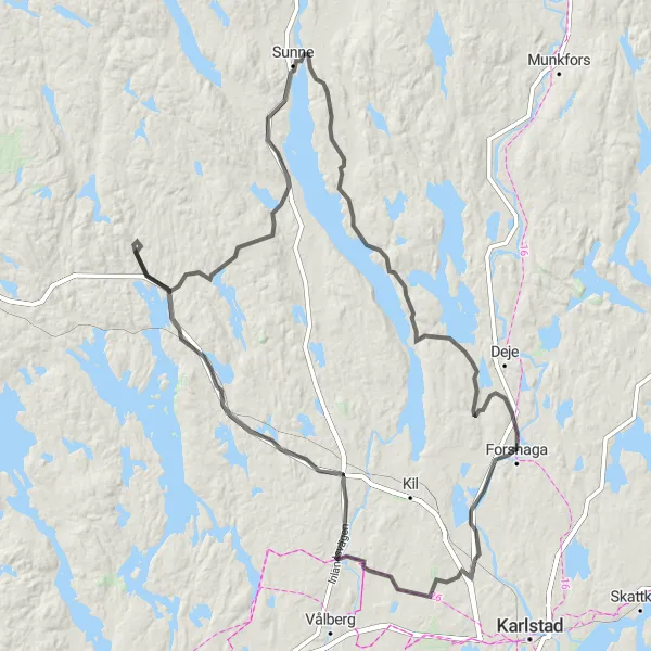 Map miniature of "The Sunne Challenge" cycling inspiration in Norra Mellansverige, Sweden. Generated by Tarmacs.app cycling route planner