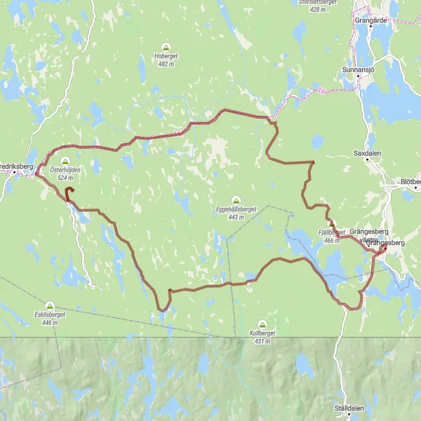 Kartminiatyr av "Graveläventyret runt Grängesberg" cykelinspiration i Norra Mellansverige, Sweden. Genererad av Tarmacs.app cykelruttplanerare