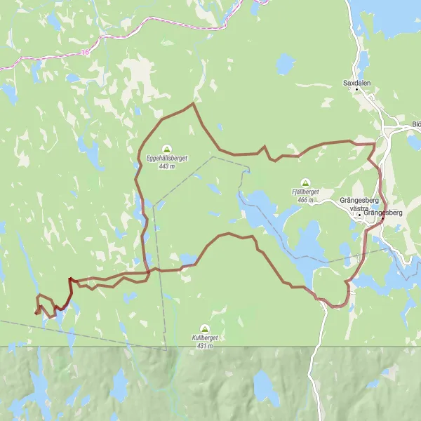 Map miniature of "Grängesberg Gravel Explorer" cycling inspiration in Norra Mellansverige, Sweden. Generated by Tarmacs.app cycling route planner