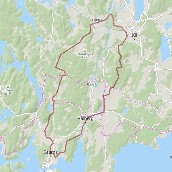 Kartminiatyr av "Grusväg från Grums till Vålberg" cykelinspiration i Norra Mellansverige, Sweden. Genererad av Tarmacs.app cykelruttplanerare