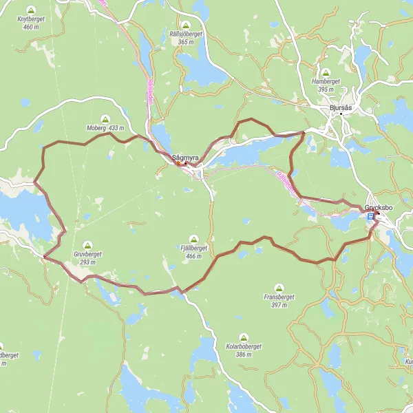 Kartminiatyr av "Grusväg till Moberg och Sågmyra" cykelinspiration i Norra Mellansverige, Sweden. Genererad av Tarmacs.app cykelruttplanerare