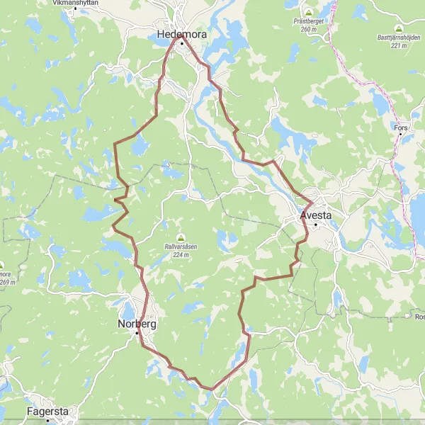 Map miniature of "Hedemora to Djörkhyttan Gravel Cycling Route" cycling inspiration in Norra Mellansverige, Sweden. Generated by Tarmacs.app cycling route planner