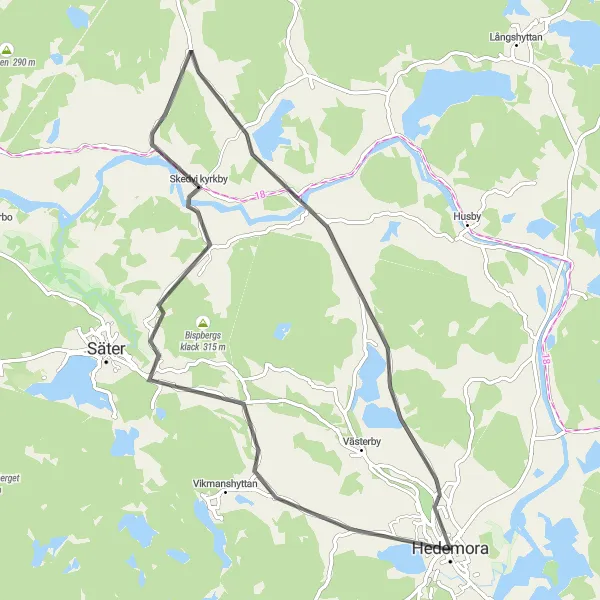 Kartminiatyr av "Skedvi kyrkby Expedition" cykelinspiration i Norra Mellansverige, Sweden. Genererad av Tarmacs.app cykelruttplanerare