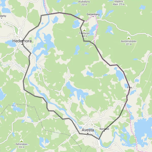 Map miniature of "Hedemora to Brunna Road Cycling Route" cycling inspiration in Norra Mellansverige, Sweden. Generated by Tarmacs.app cycling route planner