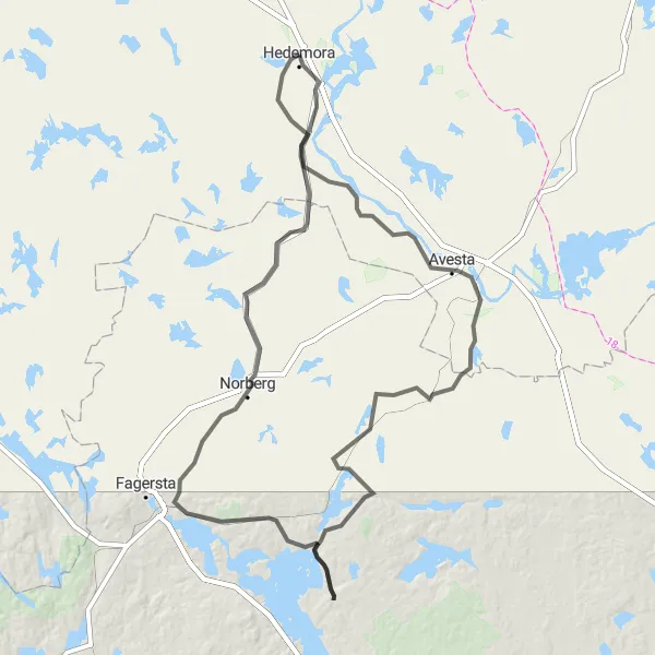 Kartminiatyr av "Historisk cykeltur från Hedemora till Davidshyttan" cykelinspiration i Norra Mellansverige, Sweden. Genererad av Tarmacs.app cykelruttplanerare