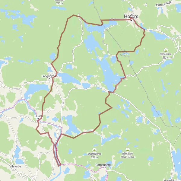 Map miniature of "Hofors Gravel Adventure" cycling inspiration in Norra Mellansverige, Sweden. Generated by Tarmacs.app cycling route planner