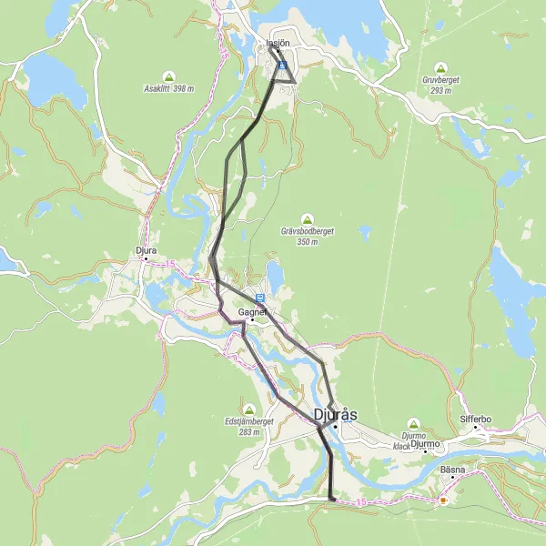 Kartminiatyr av "Insjön till Gagnef" cykelinspiration i Norra Mellansverige, Sweden. Genererad av Tarmacs.app cykelruttplanerare