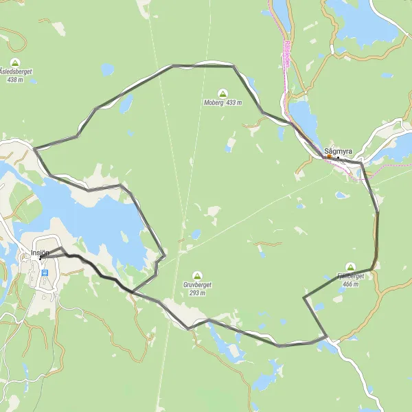 Map miniature of "Insjön Loop" cycling inspiration in Norra Mellansverige, Sweden. Generated by Tarmacs.app cycling route planner