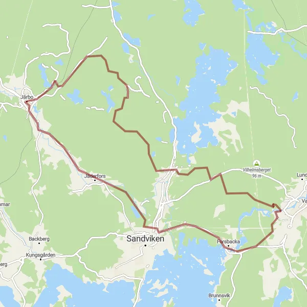 Map miniature of "Järbo Loop" cycling inspiration in Norra Mellansverige, Sweden. Generated by Tarmacs.app cycling route planner