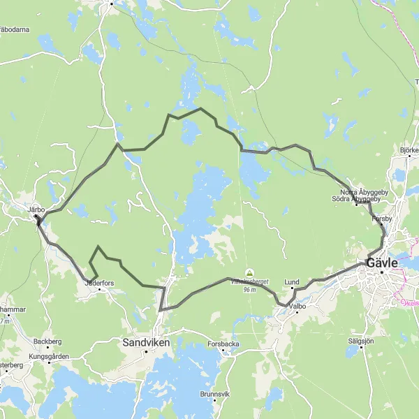 Map miniature of "Climb Through Hagaström and Vilhelmsberget" cycling inspiration in Norra Mellansverige, Sweden. Generated by Tarmacs.app cycling route planner