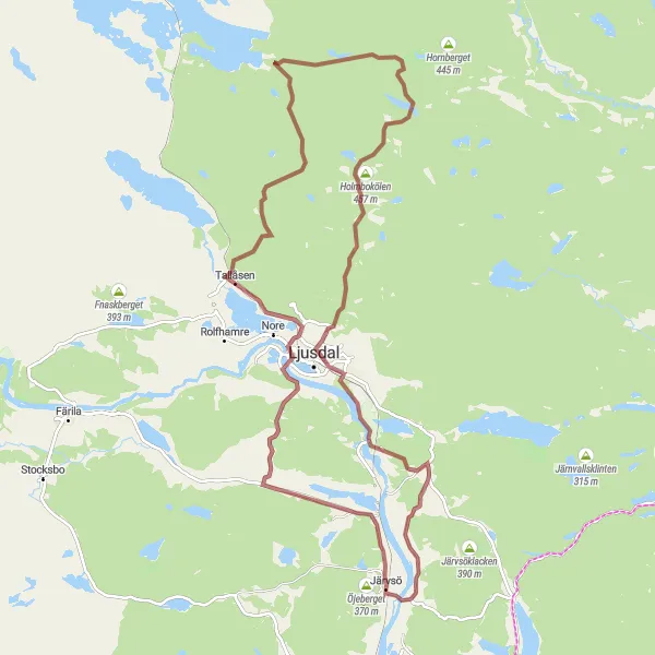 Map miniature of "River and Forest Gravel Adventure" cycling inspiration in Norra Mellansverige, Sweden. Generated by Tarmacs.app cycling route planner