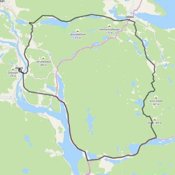 Kartminiatyr av "Järvsö - Stenegård Road Cycling Route" cykelinspiration i Norra Mellansverige, Sweden. Genererad av Tarmacs.app cykelruttplanerare