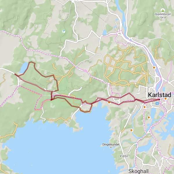 Map miniature of "Karlstad Nature Escape" cycling inspiration in Norra Mellansverige, Sweden. Generated by Tarmacs.app cycling route planner