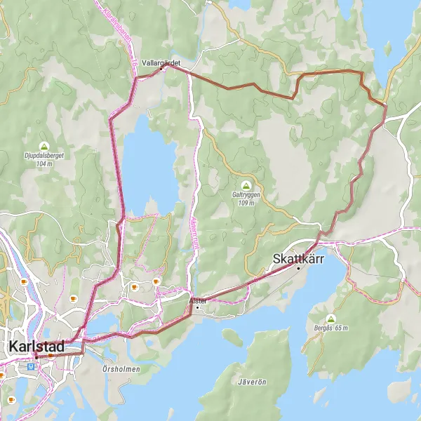 Map miniature of "Valleys and Villages Gravel Tour" cycling inspiration in Norra Mellansverige, Sweden. Generated by Tarmacs.app cycling route planner