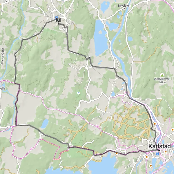 Map miniature of "Karlstad to Klara via Strand and Kil" cycling inspiration in Norra Mellansverige, Sweden. Generated by Tarmacs.app cycling route planner